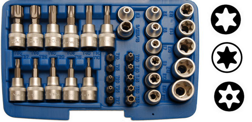 Set de 9 clés à douille avec embout torx de différentes tailles