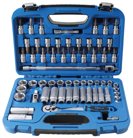 Outils en pouces, coffret 81 pièces, Carré 1/4 + 3/8 + 1/2