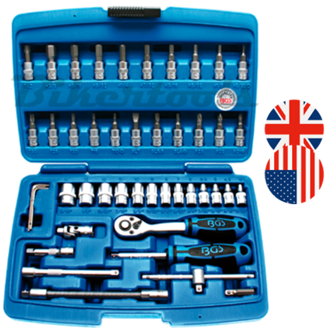 S&R Coffret Douilles avec clef à Cliquet ¼ + Douilles + Embouts + Tournevis  + Rallonges + Manche à T + Clés héxagonales. Jeu de 46 pcs : :  Bricolage